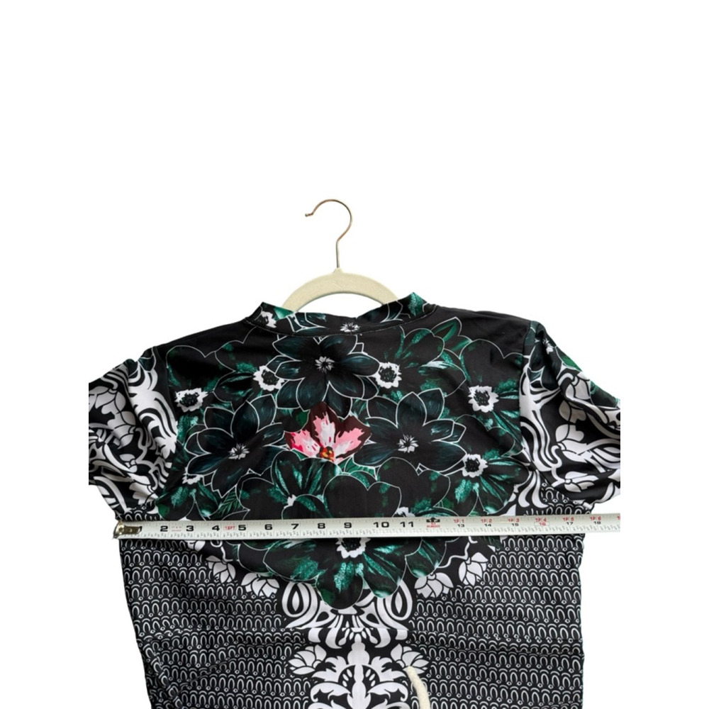 Long Sleeve Black Green Floral Swim Dress Rash Guard Size S or M Beach Vacation - Picture 4 of 9